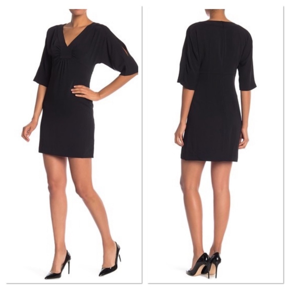 Trina Turk Black Split-Sleeve Sheath Dress – Size 2  Elegant Holiday  Like New
